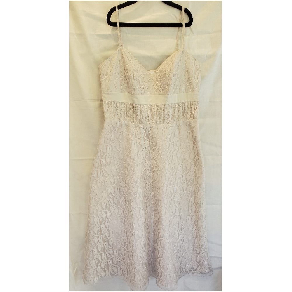 Taupe cream lace and satin spaghetti strap dress